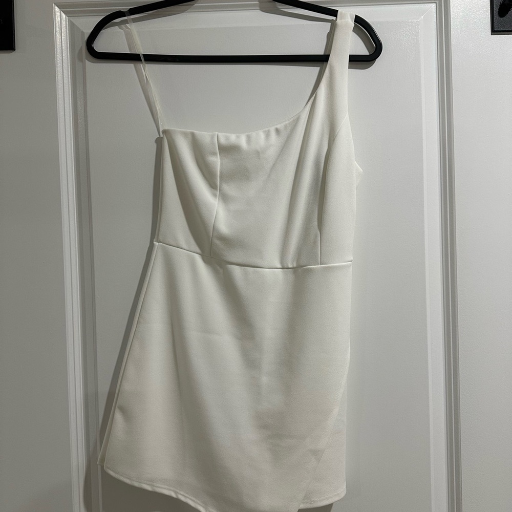 Blue Blush Ivory Romper with Asymmetrical Neckline